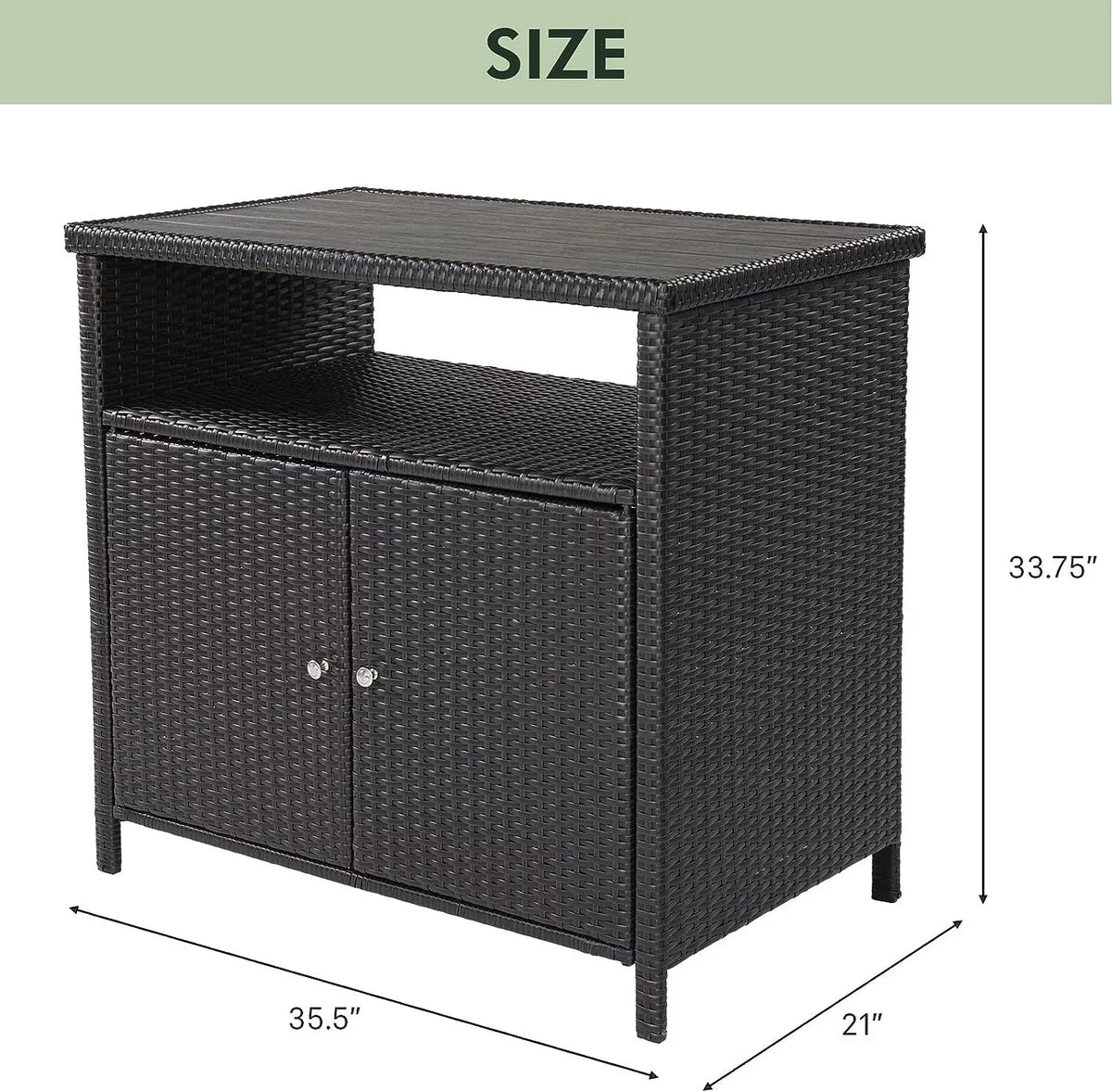 Cabinet Brown Coated Shelf, Dark Wicker Steel, AUCHI Powder Resin with Indoor exterior Wicker, All Storage 2-Door climate