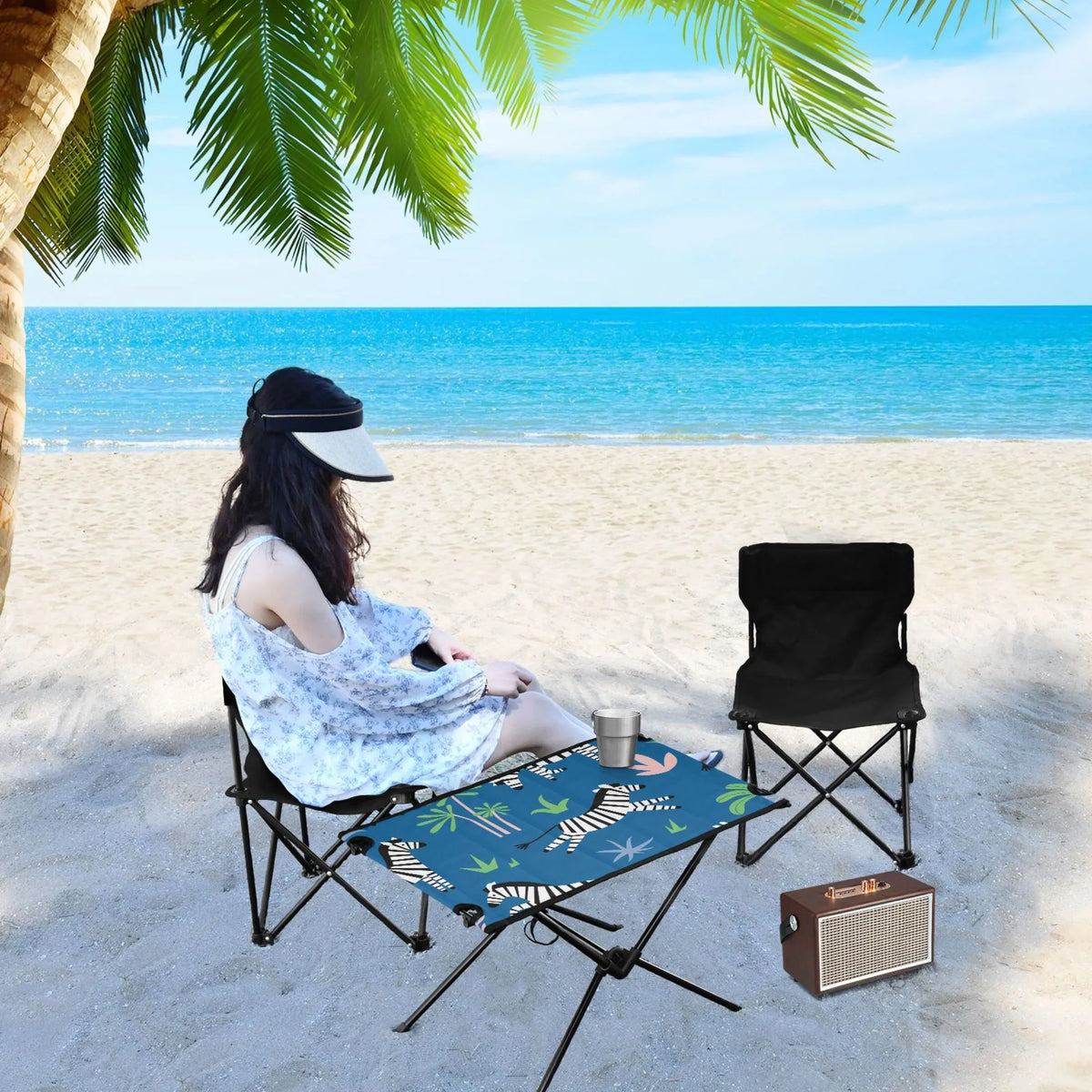 with Bag Beach Palm Travel Table exterior Folding Trees Portable Table Table Storage Zebras Camping and Picnic Compact Fishing BBQ for