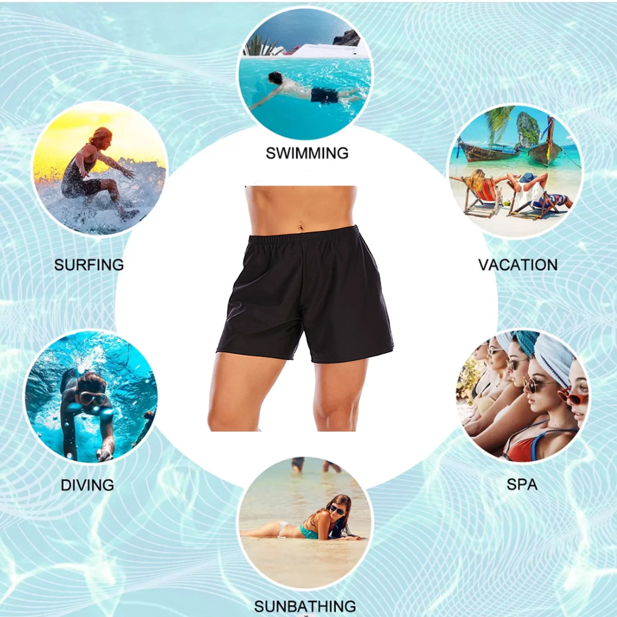 Swim Summer Swim Sexy Elastic Shorts Boyshorts Black Women's Solid 3XL Waist Bottoms Dance Trunks Swimsuit Tankini