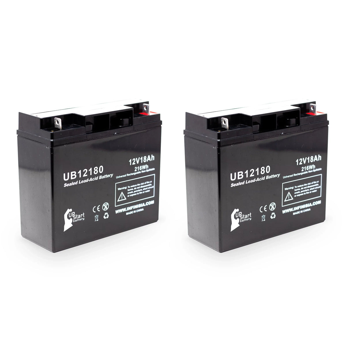 General (12V, - Lead Universal SLA) 18Ah, Replacement UB12180 Acid Terminal, Compatible 18000mAh, Sealed Battery AGM, 2x Pack Power Battery - GPS3K12061 T4