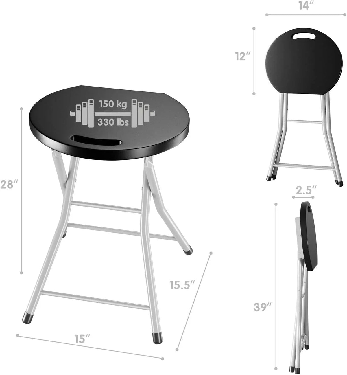 28'' Barstools Duty Camping, exterior with SILKYDRY for lbs Stools Handle, Collapsible Stool, & Adults Portable Foldable 330 MIDDOW Stool Capacity Kitchen, Heavy Counter Chair Metal Bar Folding for