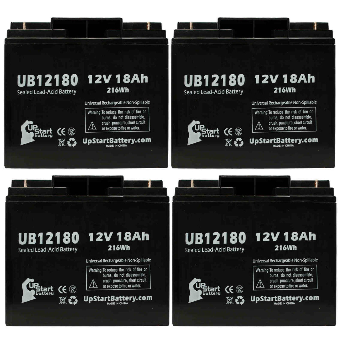 18Ah, Replacement Universal Battery T4 UB12180 Pack AGM, Acid - (12V, Sealed OF GP12150F BATTERY Battery Lead Terminal, SLA) 4x Compatible 18000mAh, - AMERICA CSB