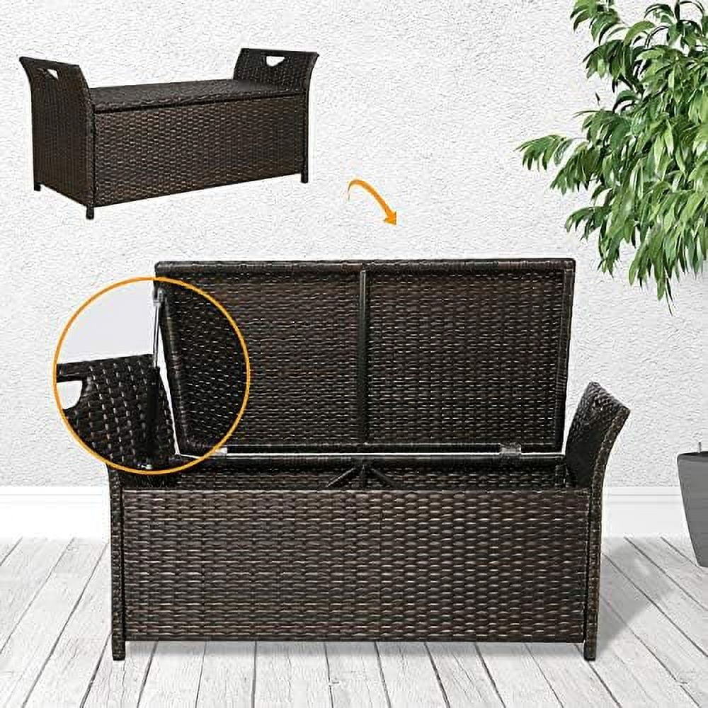 Deck Bench Patio Wicker YPZBBOOM Bins Rattan Box with exterior (Red) Cushion