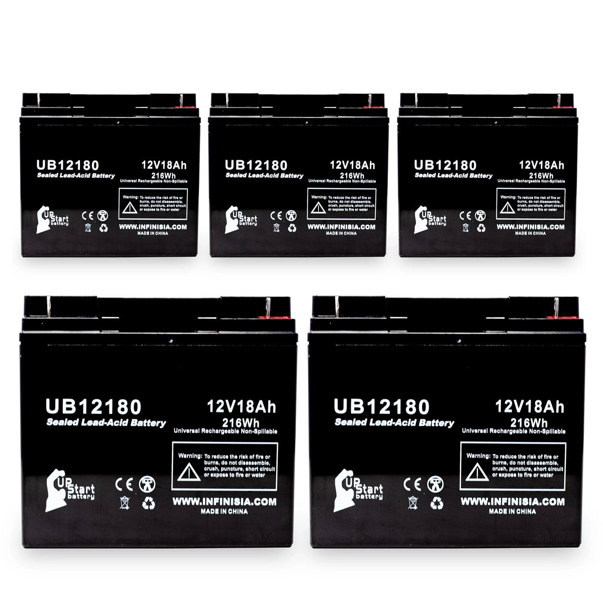Pack Compatible UB12180 Lead (12V, Universal Replacement CF12V18 BATTERIES Battery - Acid Terminal, 18Ah, PICHER - Battery SLA) T4 5x EAGLE 18000mAh, Sealed AGM,