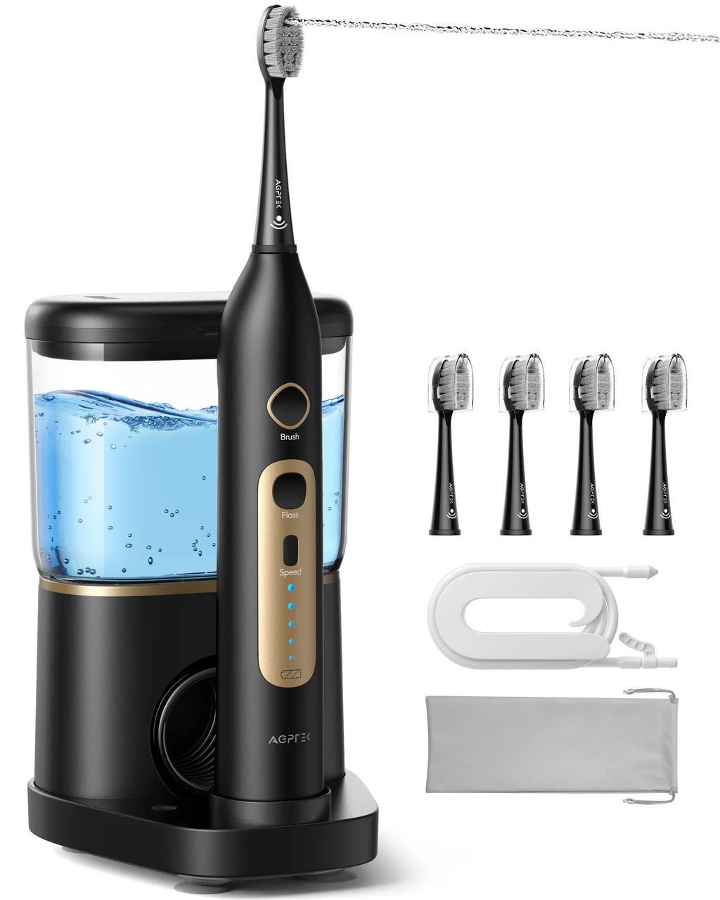Days - for Levels liquid Flosser 5 AGPTEK in & Electric 500ML, Gums, and 2 Toothbrush liquid Life, Battery 14 Braces Sonic IPX7 with Flosser Combo, Waterproof Teeth, Cordless Toothbrush 1