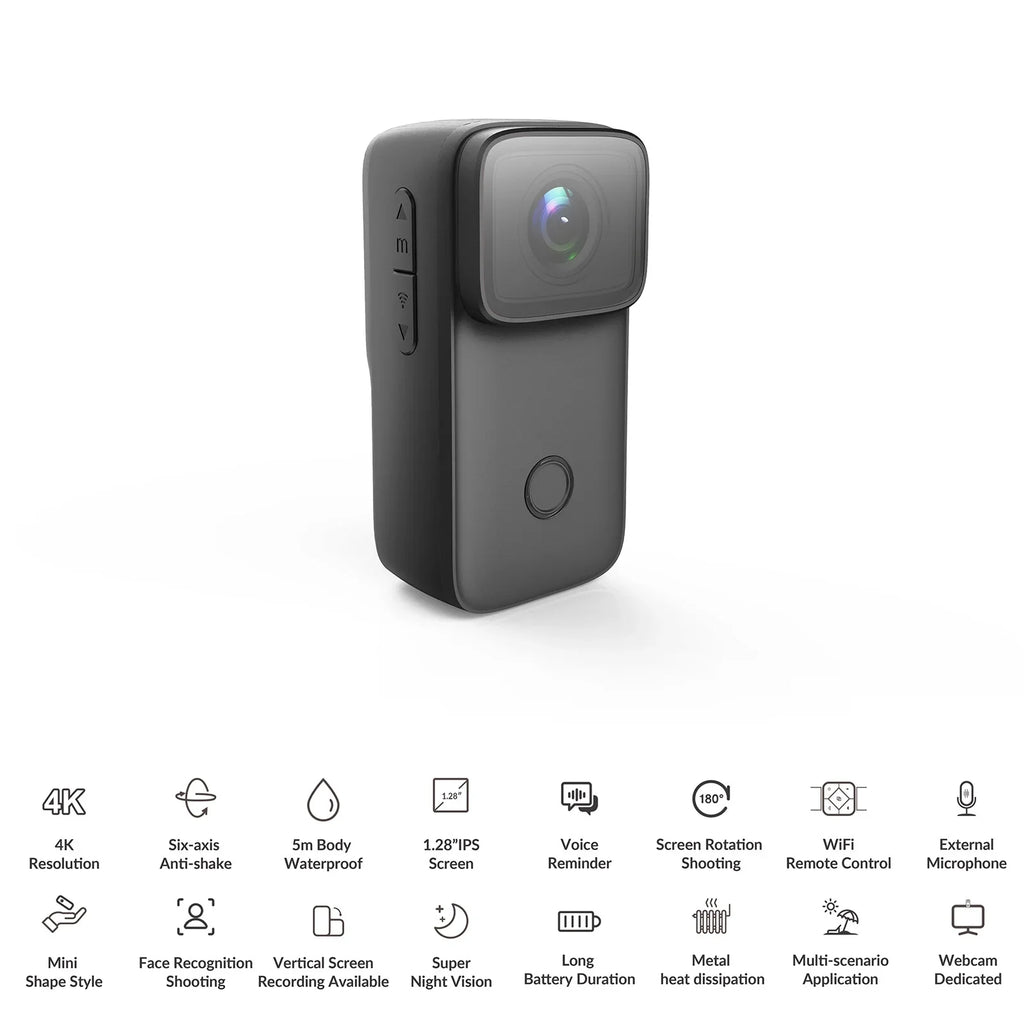 Face IPS Built-in 1.28 WiFi Supports Anti-Shake with 5M Action Recognition C200 Camera Mini 4K SJCAM Battery Vision Screen 6-Axis Night Body Inch Rechargeable Waterproof