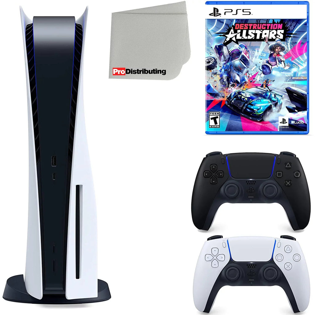 Disc) Playstation Version Microfiber PS5 Allstars Disc Controller, with 5 Extra and Cloth Midnight Destruction ( Bundle Cleaning Black