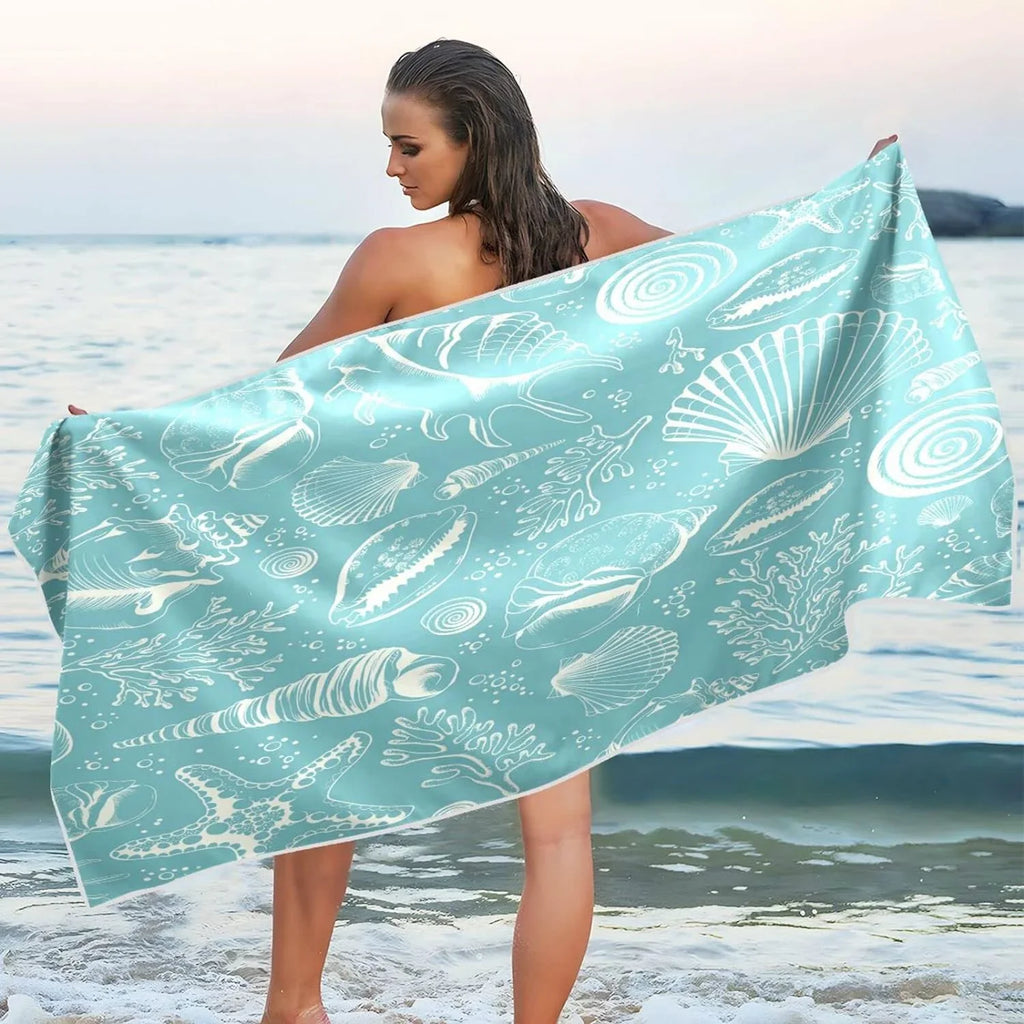 Dry Bestwell Towel Bath Blanket, Shower Thin Multipurpose Swim Yoga Lightweight 30”X60” Sand Beach Towel, Coral Microfiber Quick Pool Towel Free Seashell Oversized Towel