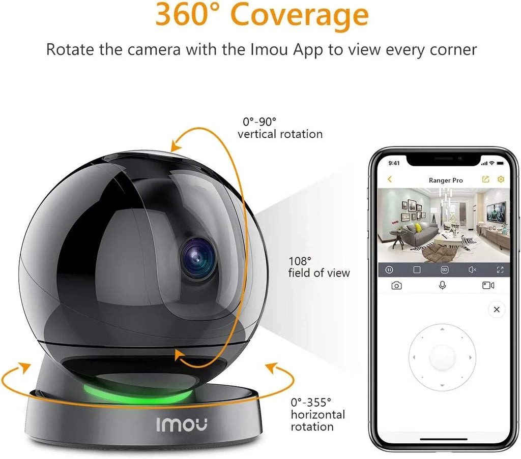 Spotlight Audio, Night Port, Smart Indoor Rex Detection, Sound & Tracking, Camera Camera 360 (2.4G 2MP Camera Vision, 1080P WiFi with Imou and Security 2-Way Siren Ethernet Only) Smart View Degree