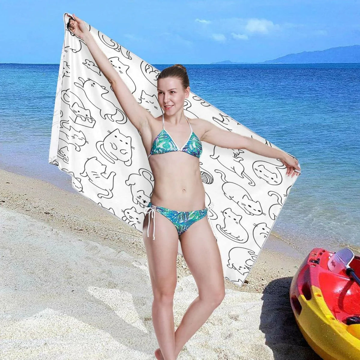 Camping Bestwell for Towels Compact Super Towel Oversized Holiday（191） Absorbent Cartoon Cat Lightweight Beach - Funny Dry Quick Travel Towel Swimming -