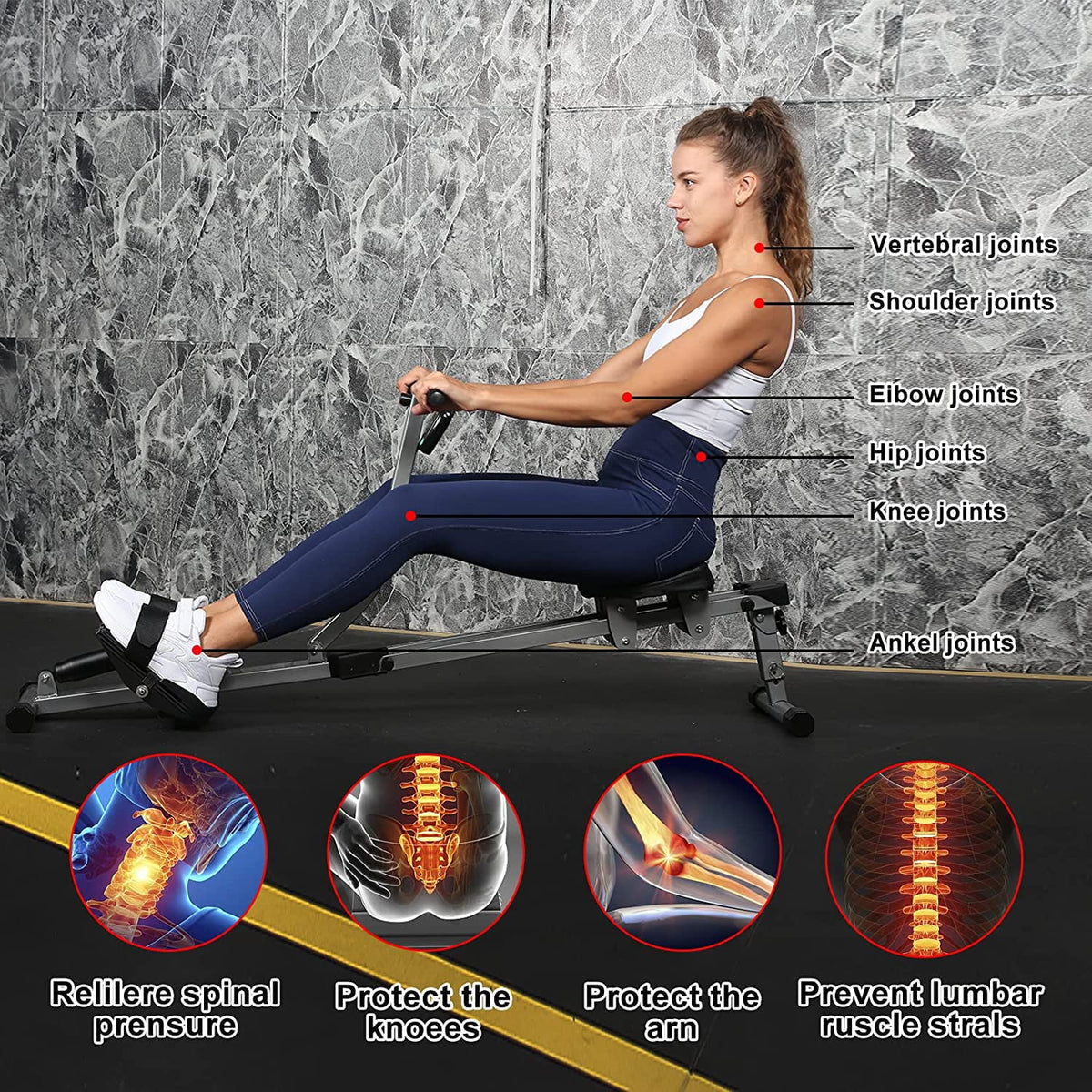 Digital Ergometer, lbs Black Machine 260 and Maximum of Rowing Load, Fitness Monitor YSSOA Rower