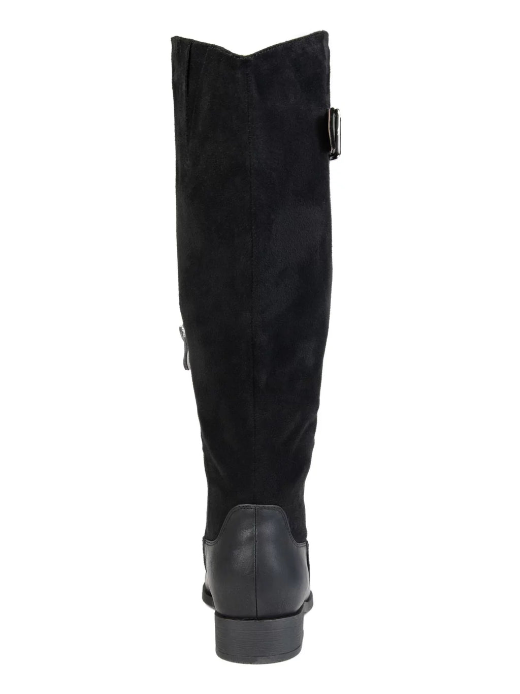 WC 8.5 Buckle Womens JOURNEE Heel Block COLLECTION Boot Riding Black Zip-Up Almond Toe Goring Accent Frenchy Comfort