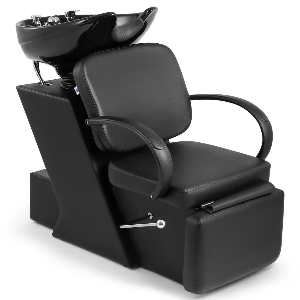 Shampoo Bowl, Footrest Black and Bowl Chair Backwash Adjustable Sink Salon Hand Tattoo Beauty Ceramic Artist Spa with