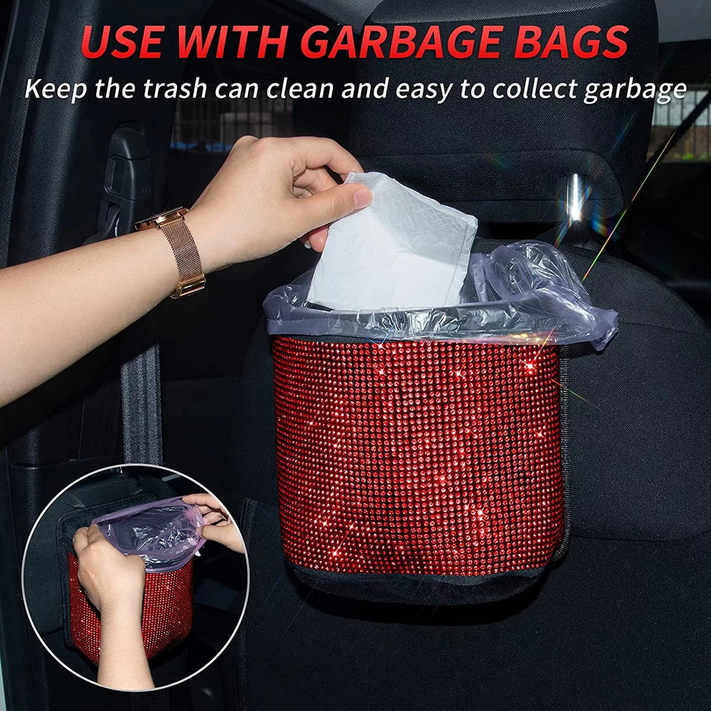 Plush,Red Car StorageTrash Storage Between Net Seat Handbag Bling Pocket Holder - Car Backseat Seat,Back Organizer,Car Bag,3-Pack Auto Can,Rhinestones Seat Accessories eing