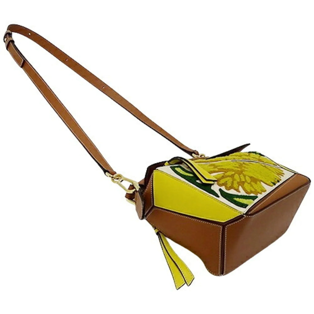 Floral Brand Puzzle Shoulder Collaboration Handbag Yellow LOEWE Pre-Owned Embroidery Small Bag Leather Women's Mini William Brown (Good) Morgan 2way Compact de