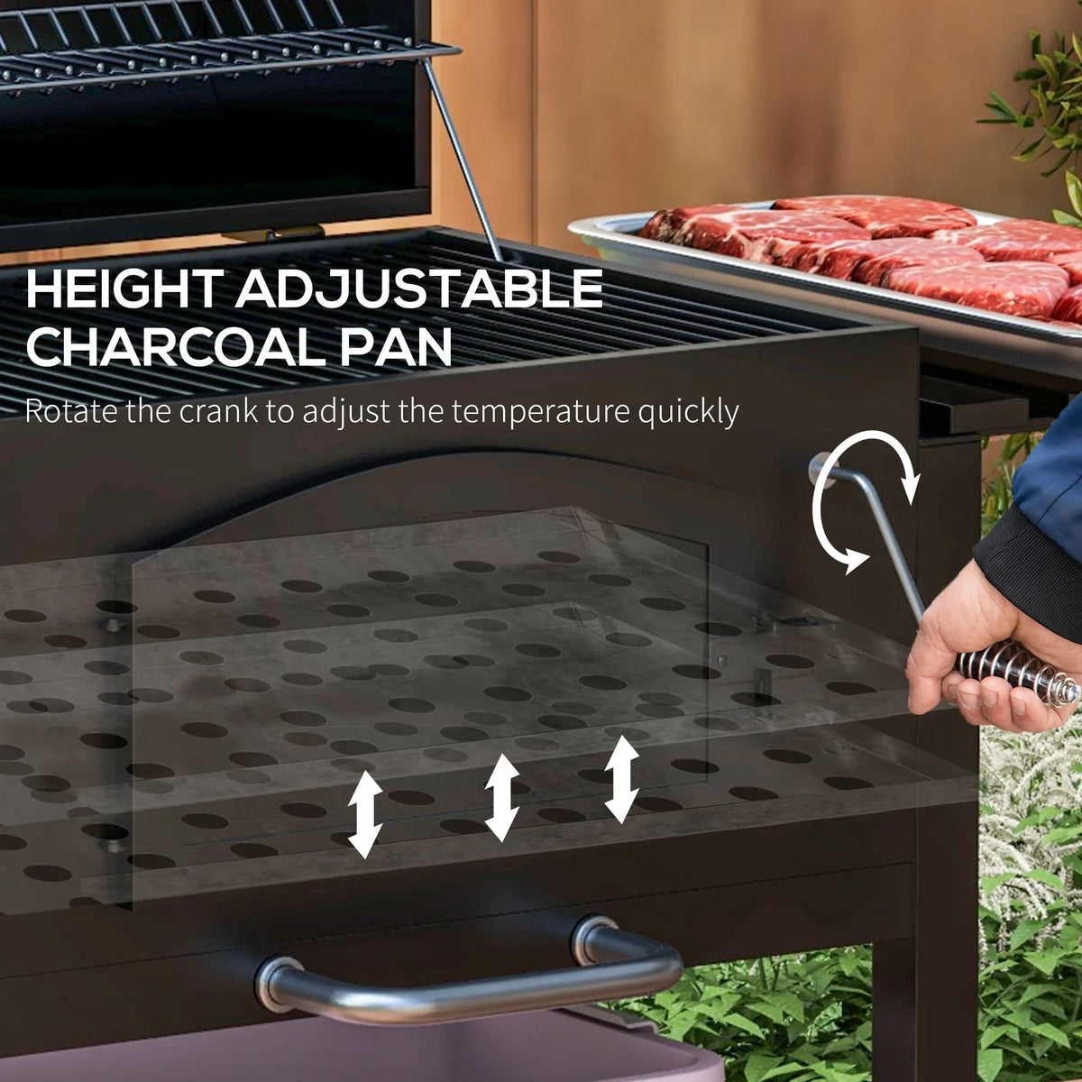 Picnic, Wheels & Grill, Folding Black Portable CoSoTower Adjustable exterior with BBQ Patio, Shelves, Height, Bottle with Camping, Barbecue for Charcoal Opener Backyard, Thermometer,