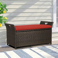 Deck Bench Patio Wicker YPZBBOOM Bins Rattan Box with exterior (Red) Cushion