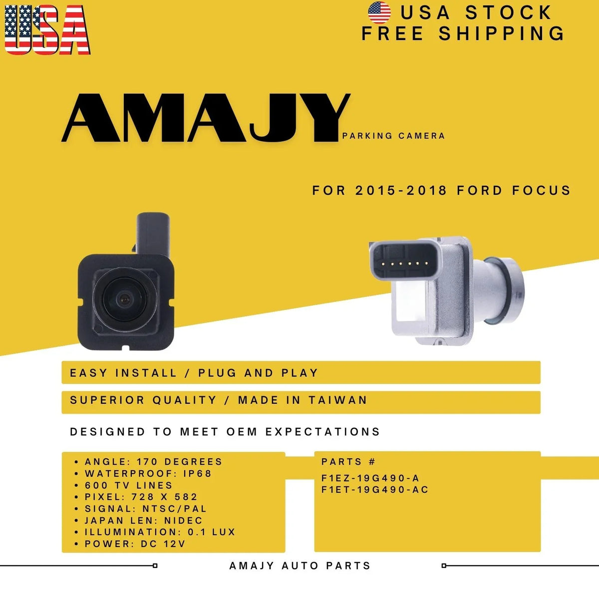 F1EZ-19G490-A Focus Camera Backup for Replaces F1ET-19G490-AC 15-18