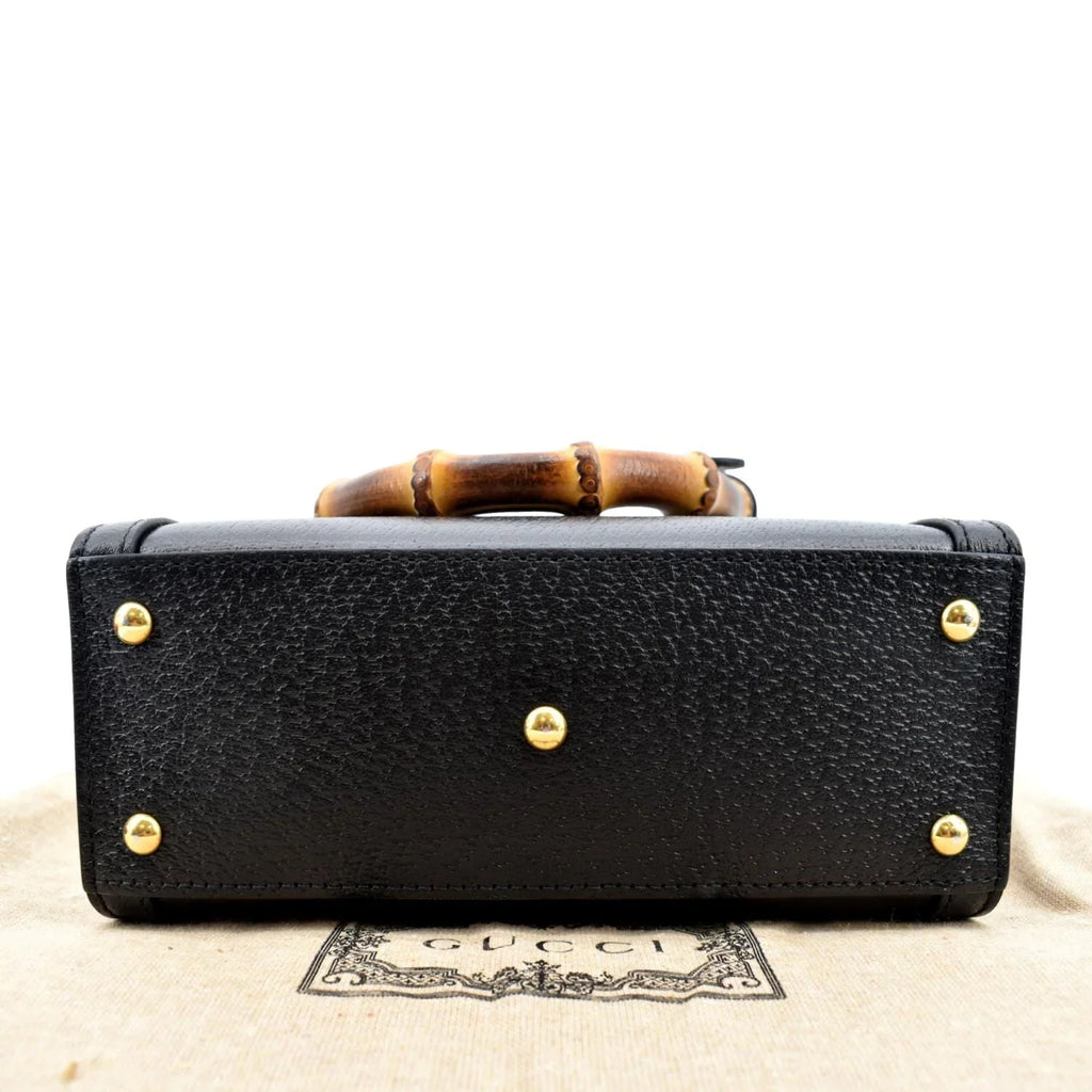 702732 Black Mini Leather Bamboo Bag Pre-owned Tote Diana