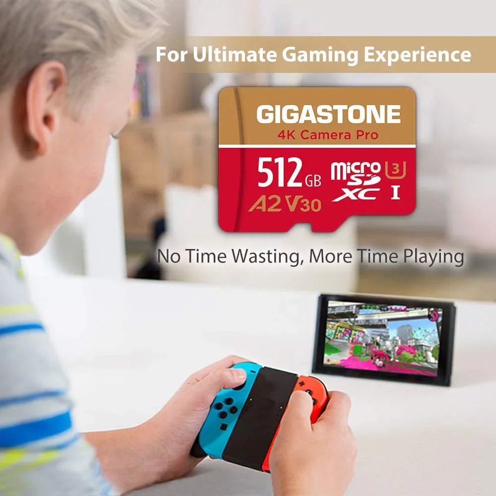with GoPro A1 R/W MB/s, Video SDXC Recording, compatible Nintendo 10 Gigastone V30 up 512GB UHS-I Class to Micro SD Camera Card, 4K 4K Cameras, Cam, 100/60 Dash Micro Pro, Switch,