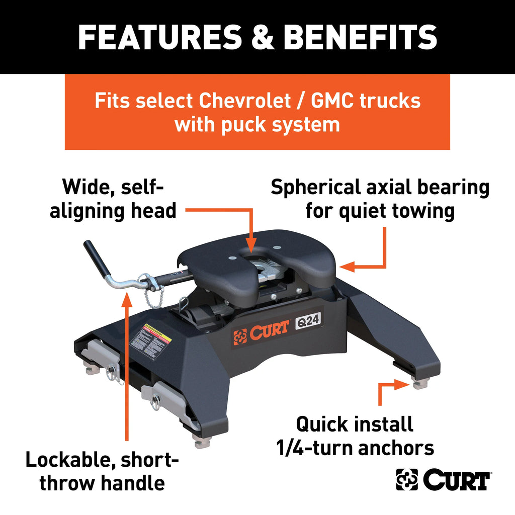 16067 GMC Wheel Puck 3500 CURT 8-Foot Q24 5th 24,000 2500, Sierra HD, Chevrolet Silverado, Bed System Hitch, Select lbs,