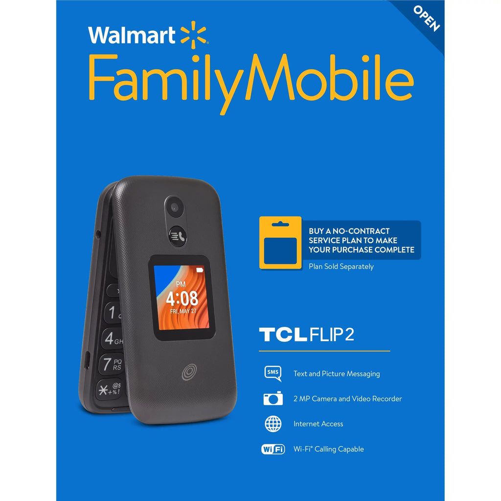 Phone Prepaid Family Mobile Flip 2, Feature Walmart Black- Family Mobile] 8GB, [Locked Walmart to TCL