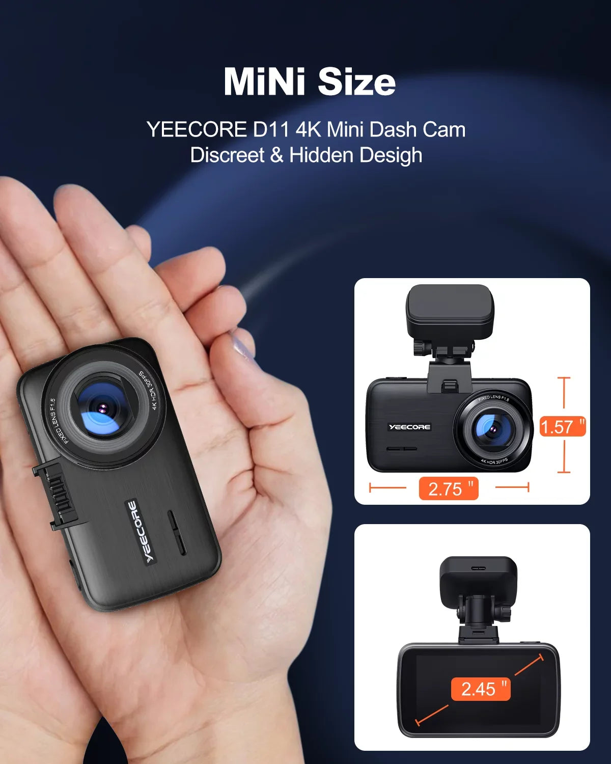 Dash Mini Car with 2160P WiFi Dash UHD G-Sensor, Inch, Cars Max GPS, Monitor, YEECORE Recording, Camera 4K HDR, Front, Vision, Super Screen for Support Loop Parking Touch Night Camera 256GB Cam, 2.45