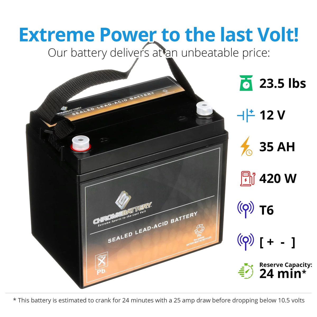 Battery Chrome 35Ah / (12 7 Dynamo Volts) Jet / Pride 12V - for Jazzy Battery SLA 3 Terminals Jet / T6