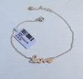 w/ Chain Plated Cubic Bracelet WHITE Silver LOVE CZ Gold Adjustable Zirconia Sterling