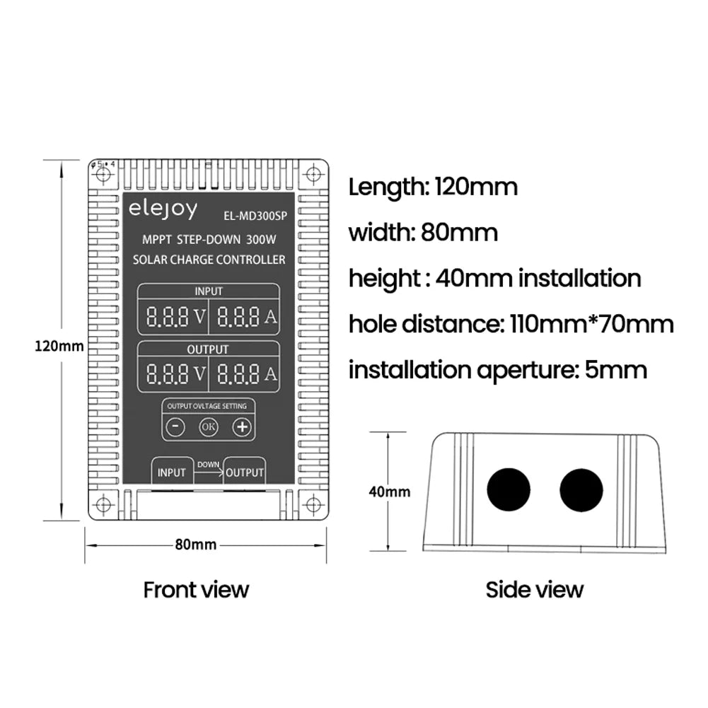Battery 10~30V Waterproof Mppt Recharging (Optional) Controller Adjustable Tomshoo Solar Output Led Dustproof Display Step-Down Tracking 200W/300W/400W Voltage Real-Time