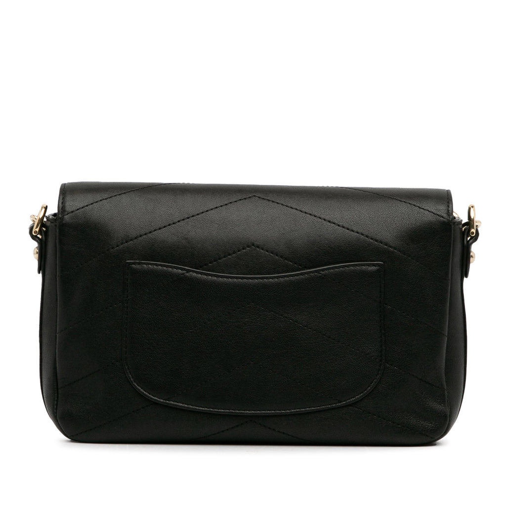 Pre-Owned Black (Good) Elaphe Flap Authenticated Chevron Double Satchel skin Leather Calf Unisex
