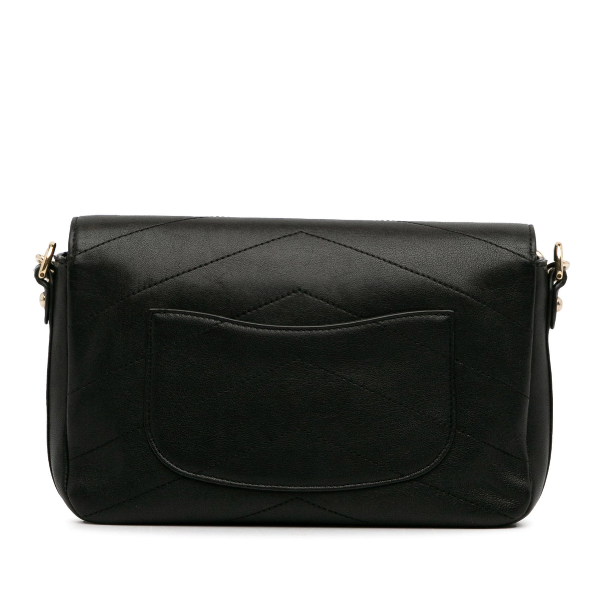 Pre-Owned Black (Good) Elaphe Flap Authenticated Chevron Double Satchel skin Leather Calf Unisex
