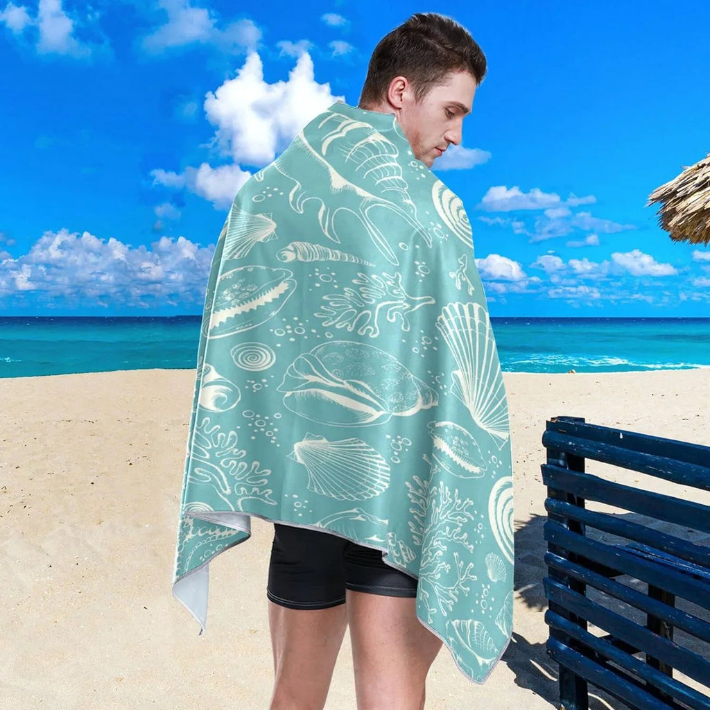 Dry Bestwell Towel Bath Blanket, Shower Thin Multipurpose Swim Yoga Lightweight 30”X60” Sand Beach Towel, Coral Microfiber Quick Pool Towel Free Seashell Oversized Towel