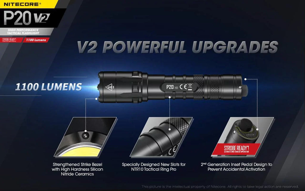 D2 XP-L2 w/NL189 Battery, V2 Flashlight Lumens - Combo: Batteries CREE V6 Charger Tactical Eco-Sensa Nitecore Free 1100 +2x LED P20 CR123A -