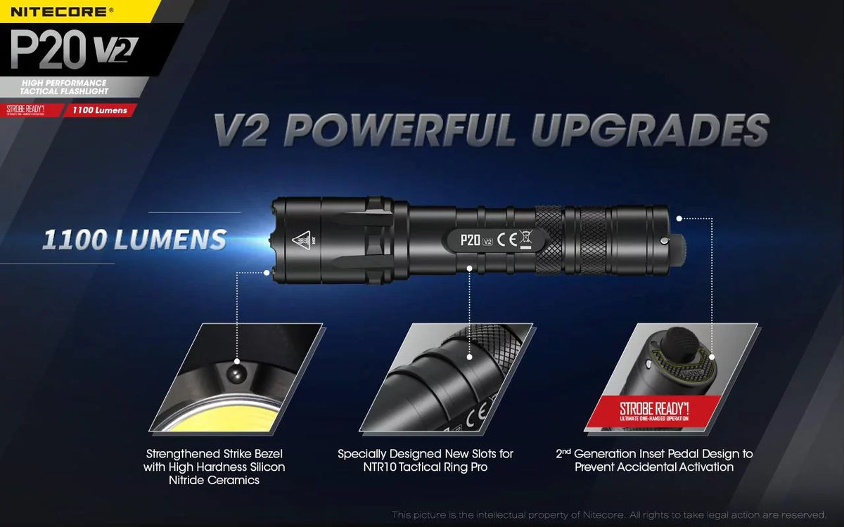 D2 XP-L2 w/NL189 Battery, V2 Flashlight Lumens - Combo: Batteries CREE V6 Charger Tactical Eco-Sensa Nitecore Free 1100 +2x LED P20 CR123A -