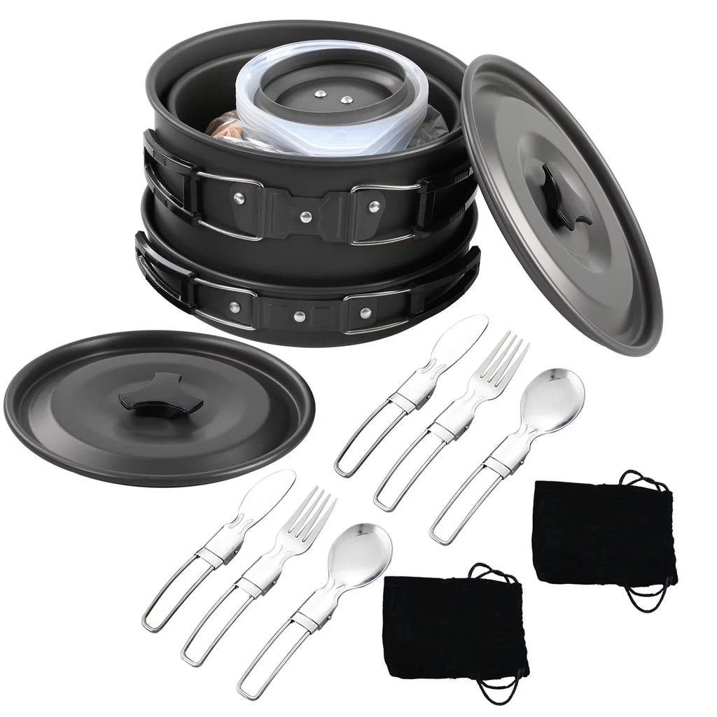 for Pot Hiking Cookware moobody Kettle Backpacking and Set Camping Mess Non-Stick Kit Camping Pan with