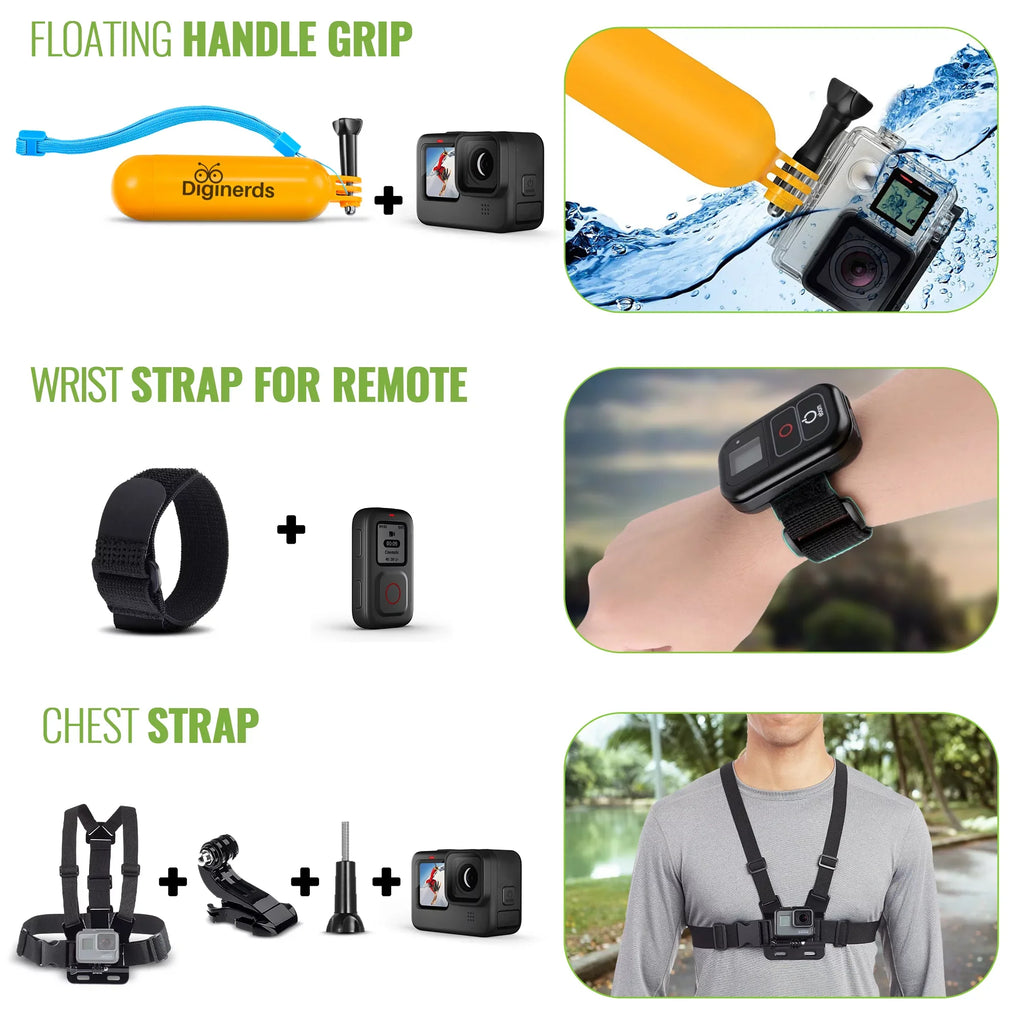 Action, Accessory GoPro more Fusion, in Insta360, GoPro 1 DiGiNerds Hero10/9/8/7/6/5/4, Action Kit with Max, GoPro Osmo and Compatible 50 Camera AKASO, DJI