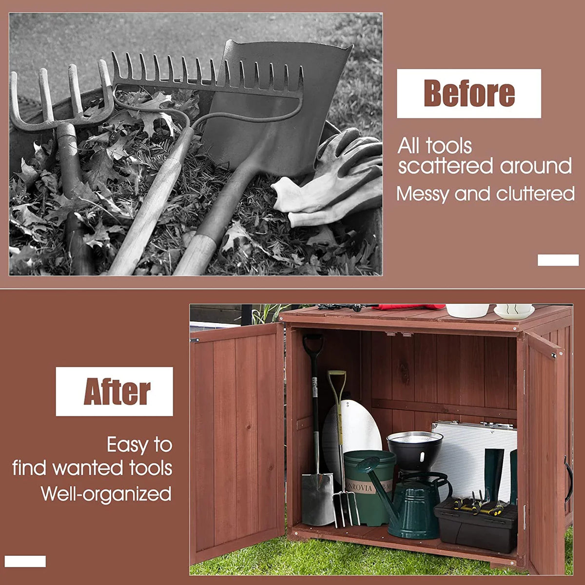 Storage 22" x 30" Storage Backyard Storage Easy (Brown) Garden Porch, exterior Countertop, W/Spacious 28.5" Tool 30" Wooden Assembly, Cabinet & Deck Box x Inner for Space Box,