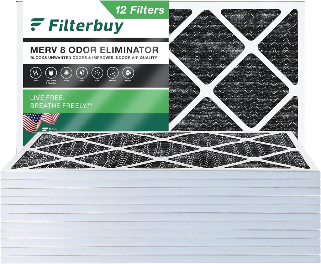 MERV Furnace Pleated Filters Filterbuy Eliminator (12-Pack) Activated with 8 Carbon HVAC AC 16x25x1 Odor Air