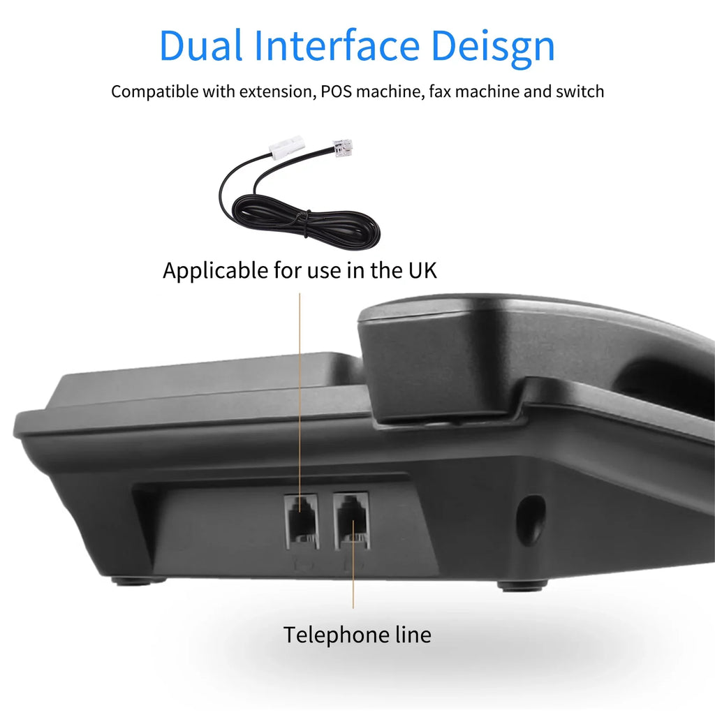 Elderly Landline Hands-Free/Redial/Flash/Speed Desk Sound Control for IC Black Dual Home Real-time Date Seniors Support Corded DTMF/FSK Built-in System Dial/Ring Meterk Phone Chip Telephone Phone