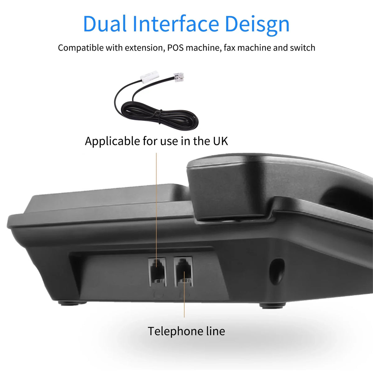 Elderly Landline Hands-Free/Redial/Flash/Speed Desk Sound Control for IC Black Dual Home Real-time Date Seniors Support Corded DTMF/FSK Built-in System Dial/Ring Meterk Phone Chip Telephone Phone