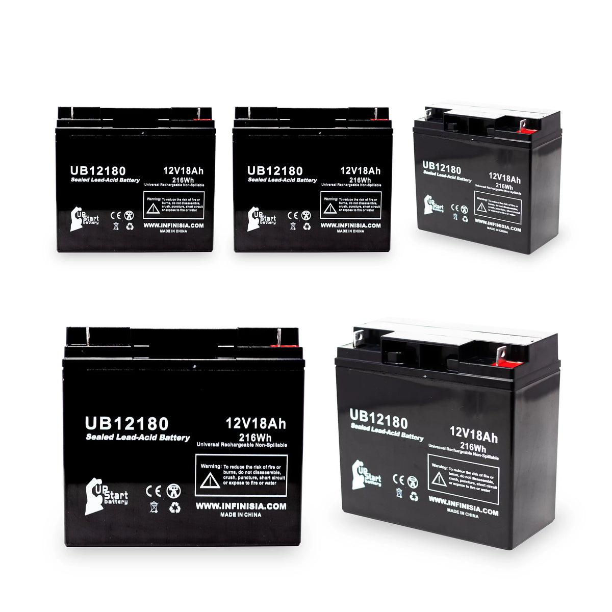 Pack Compatible UB12180 Lead (12V, Universal Replacement CF12V18 BATTERIES Battery - Acid Terminal, 18Ah, PICHER - Battery SLA) T4 5x EAGLE 18000mAh, Sealed AGM,