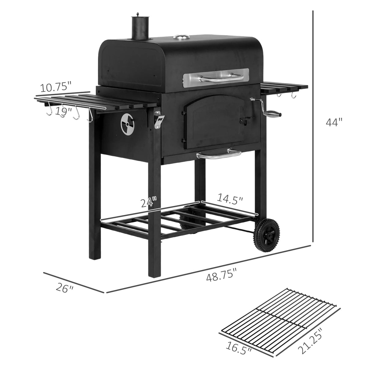 Picnic, Wheels & Grill, Folding Black Portable CoSoTower Adjustable exterior with BBQ Patio, Shelves, Height, Bottle with Camping, Barbecue for Charcoal Opener Backyard, Thermometer,