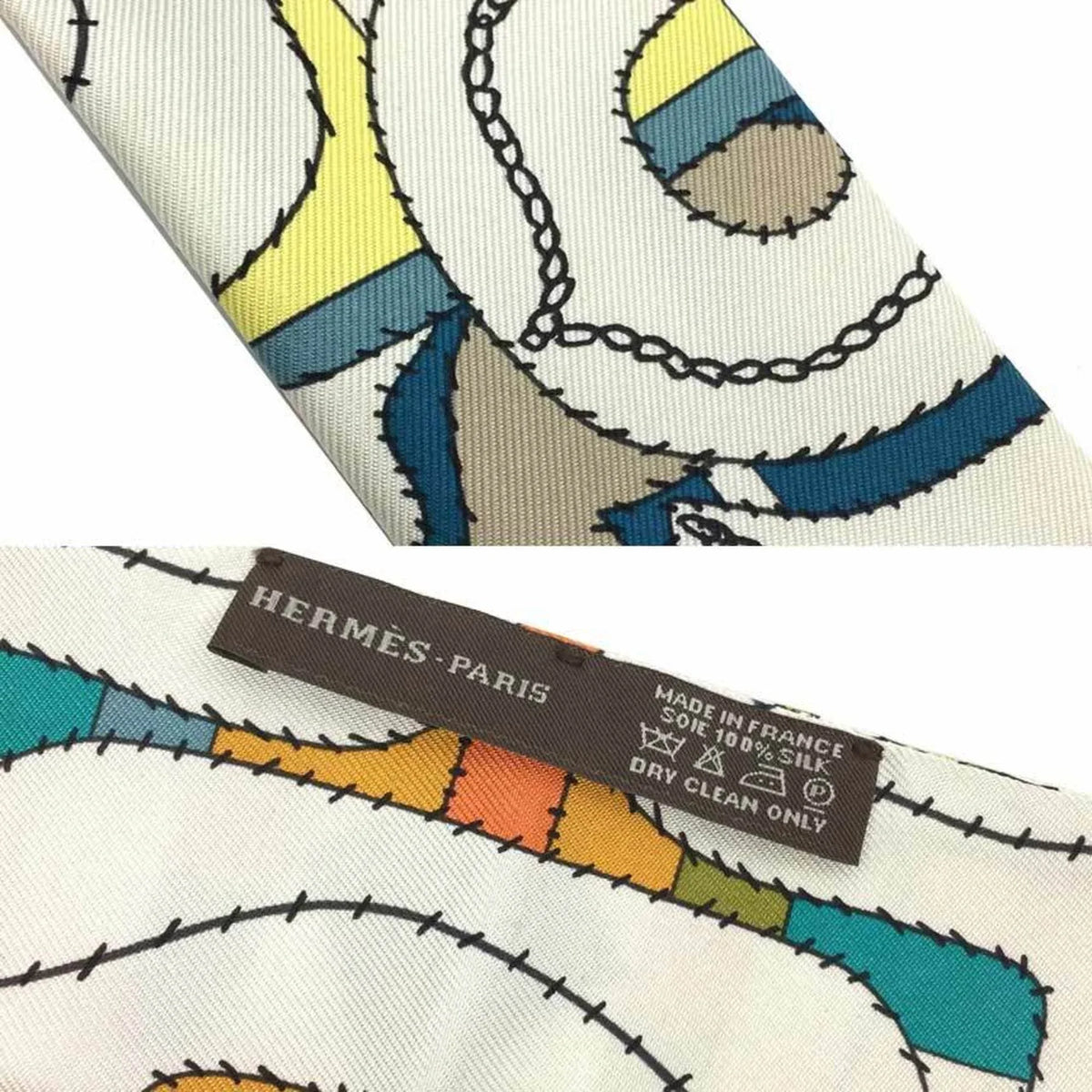100% White Hermes x Scarf Pre-Owned Twilly HERMES Orange (Good) Blue Muffler Silk