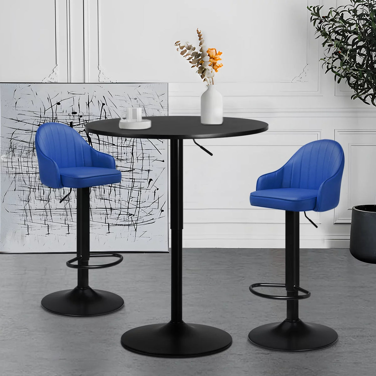 Stools for Table Magshion Kitchen Bistro, Cocktail Chair Pieces Bar Blue/Black Bar and Table Set, PU and Leather Bar Patio 31.5" Table 3