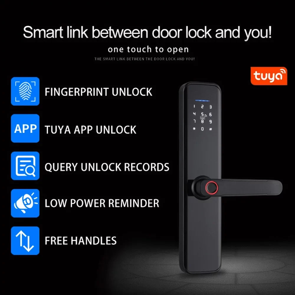 with Handle Fingerprint Compatible Door APP Lock Door Fingerprint Door Lock Keypad Door Lock Lock Lock Carevas Smart Electronic with Lock Smart Deadbolt