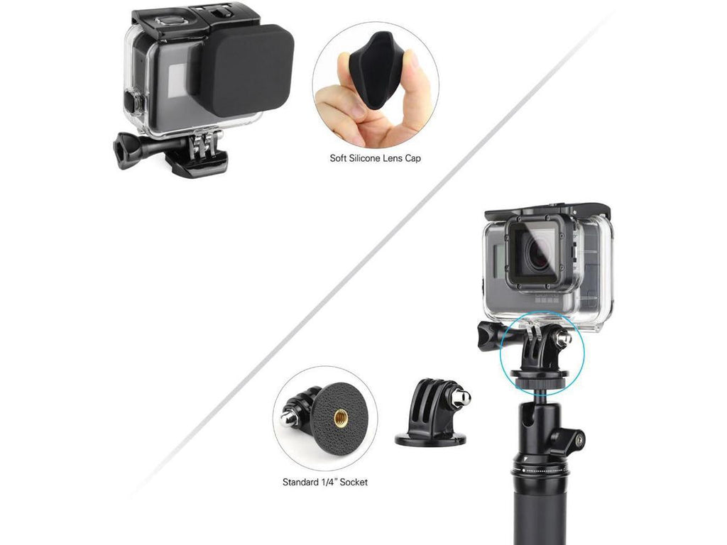 Case Cap Hero for 7 Adapter, 5 Buckle, Dive Dive Tripod Backdoor, (2018) Lens - Black with 6 Filters Housing Quick 45m GoPro Screw, Underwater Waterproof 3-Pack Include Hero Release Thumb
