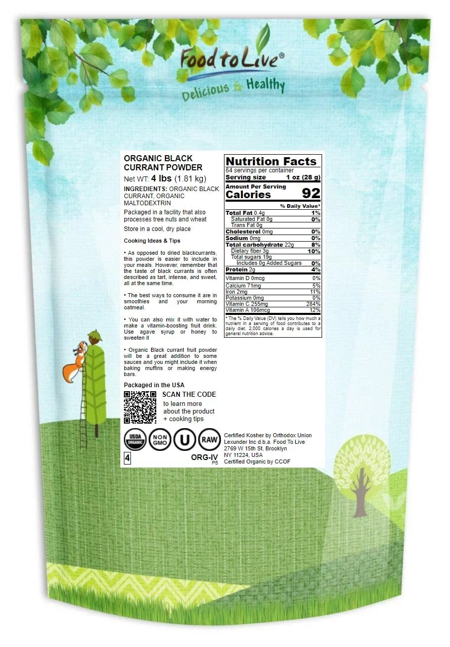 by Pounds Raw, Food Black Currant 4 Kosher Vegan, Organic — to Powder, Non-GMO, — Live