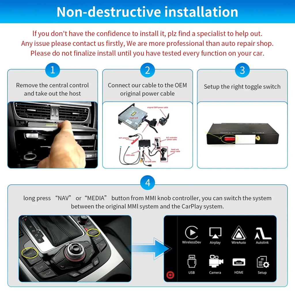 Control,Camera Carplay System,Carplay A5 Q5 RS4 S5 Kit,Mirrorlink,Siri,Navigation,YouTube,Original A4 Auto 3GMMI Ninetom S4 Retrofit for Audi 2008-2015 RS5 Support Android Wireless
