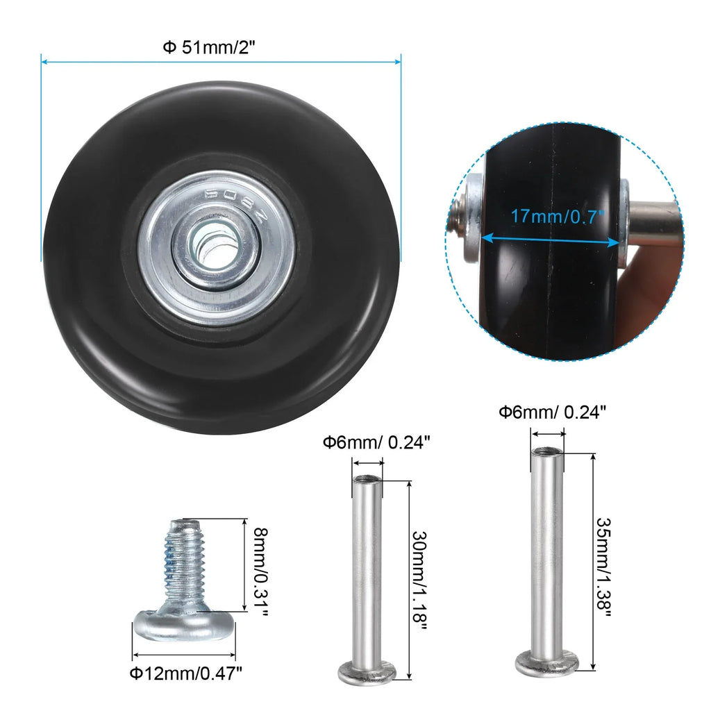 Black, Replacement Uxcell for 51 x Suitcase, Luggage mm/2" 17 x Wheels 2 0.7" Set